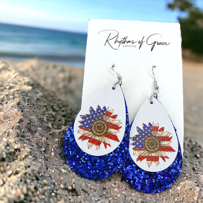 Patriotic Glitter Teardrop Earrings - Stylish Red, White & Blue Accessory