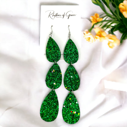 Dazzling Green Glitter Dangle Earrings - Your Lucky Charm! 🍀 - Rhythms of Grace Creative