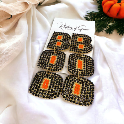 Boo Earrings - Halloween Earrings, Beaded Earrings, Halloween Accessories, Halloween Earrings, Rhinestone Halloween, Trick or Treat - Rhythms of Grace Creative