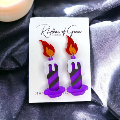 Halloween Candle Earrings - Handmade Acrylic Earrings with Stainless Steel Posts - Rhythms of Grace Creative