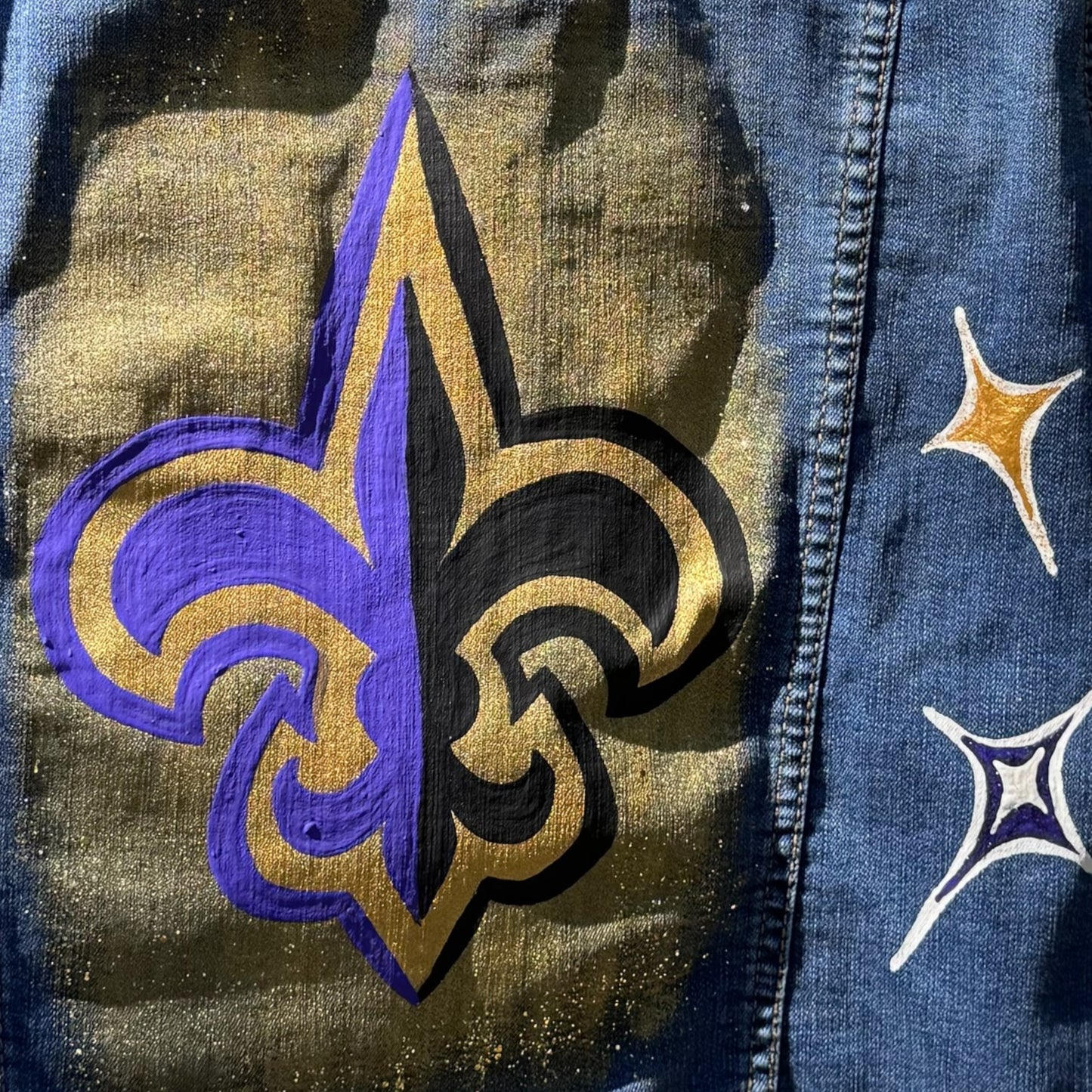 Hand-Painted Jean Jacket:  ‘Tis the Season! | Perfect for LSU & Saints Fans | Fashionable Fitted Cropped Denim