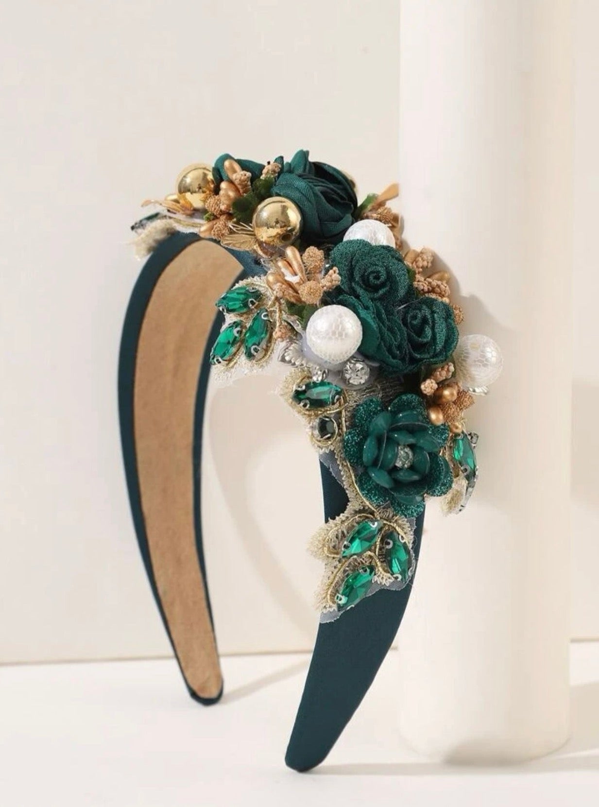 Festive Floral Headband - Handmade Headpiece, Rhinestone Headband, Holiday Headpiece, Beaded Headband - Rhythms of Grace Creative
