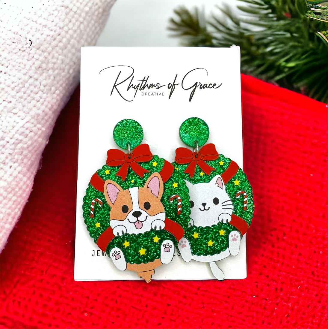 Deck the Halls and Yourself with Christmas Wreath Earrings! 🐾🎄