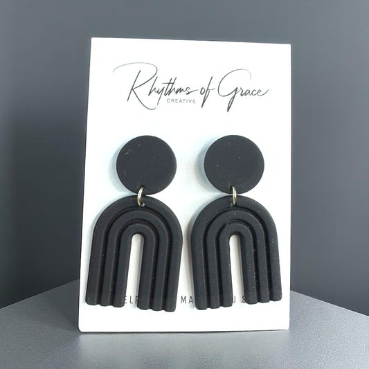 Elegant Black Drop Earrings – Handmade Polymer Clay & Stainless Steel Magic!