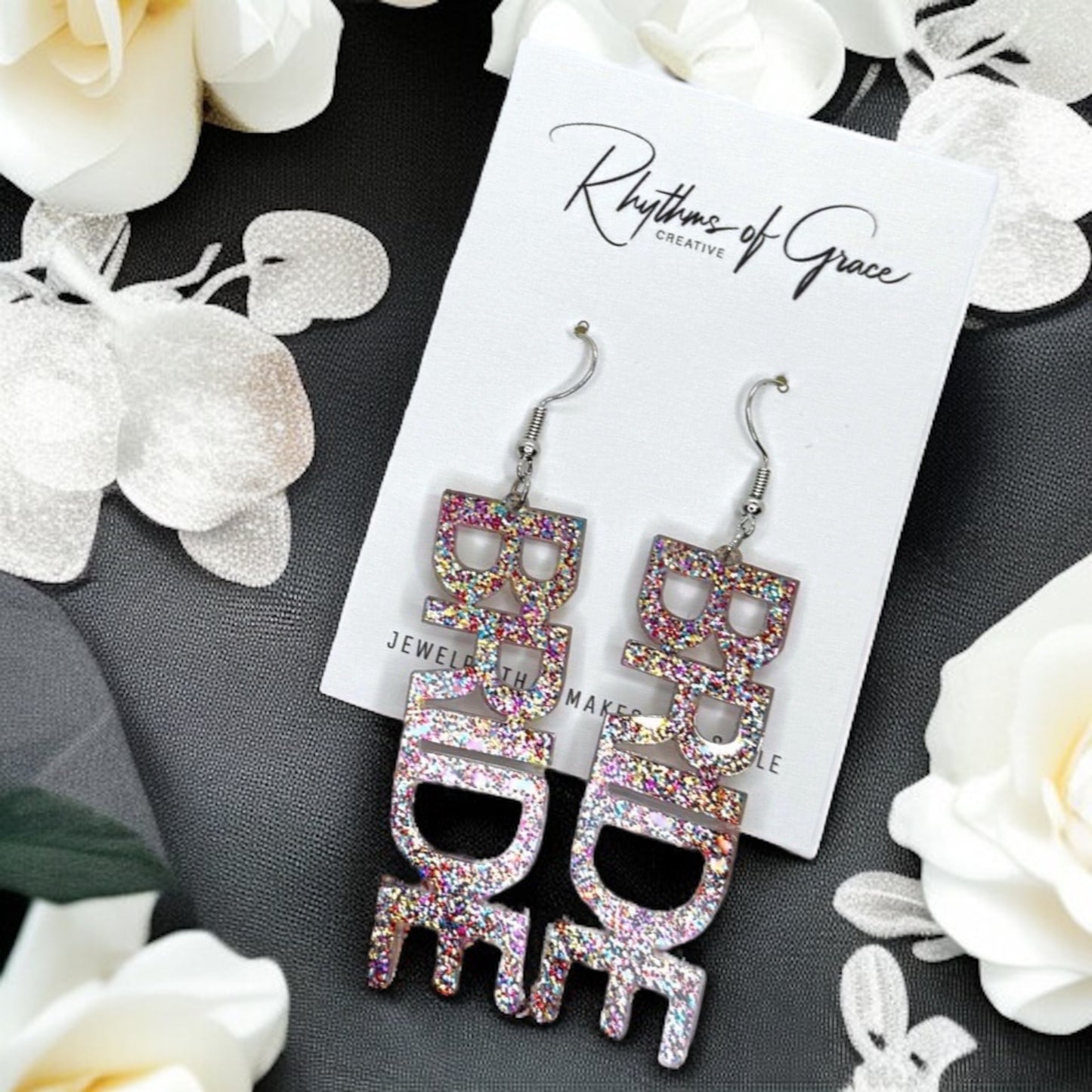 Dazzle in Glitter! Sparkling Bride Dangle Earrings in Hot Pink & Rainbow!