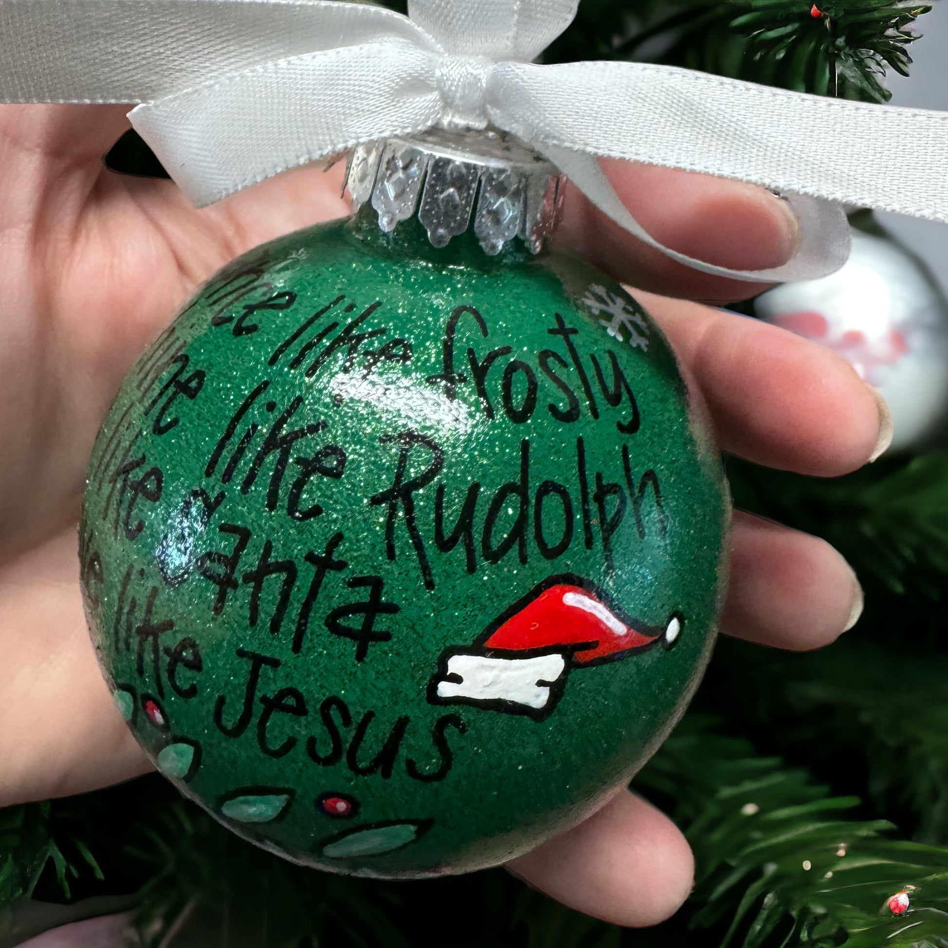 Christmas Ornament: “Dance like Frosty. Shine like Rudolf. Give like Santa. Love like Jesus.” - Rhythms of Grace Creative
