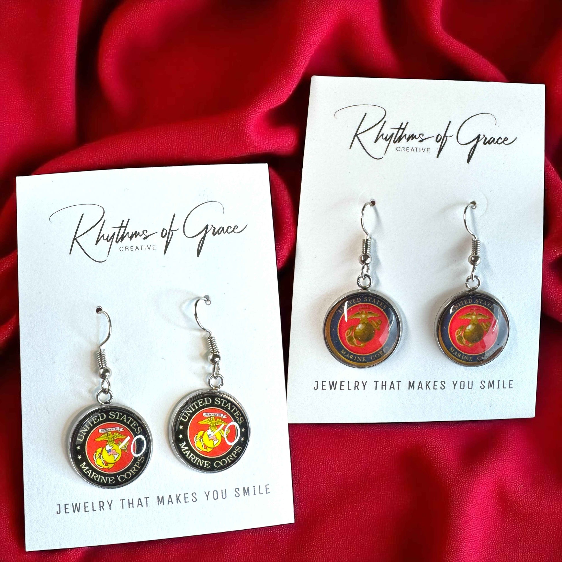 Military Mom Marvels: Marines Cabochon Dangle Earrings!