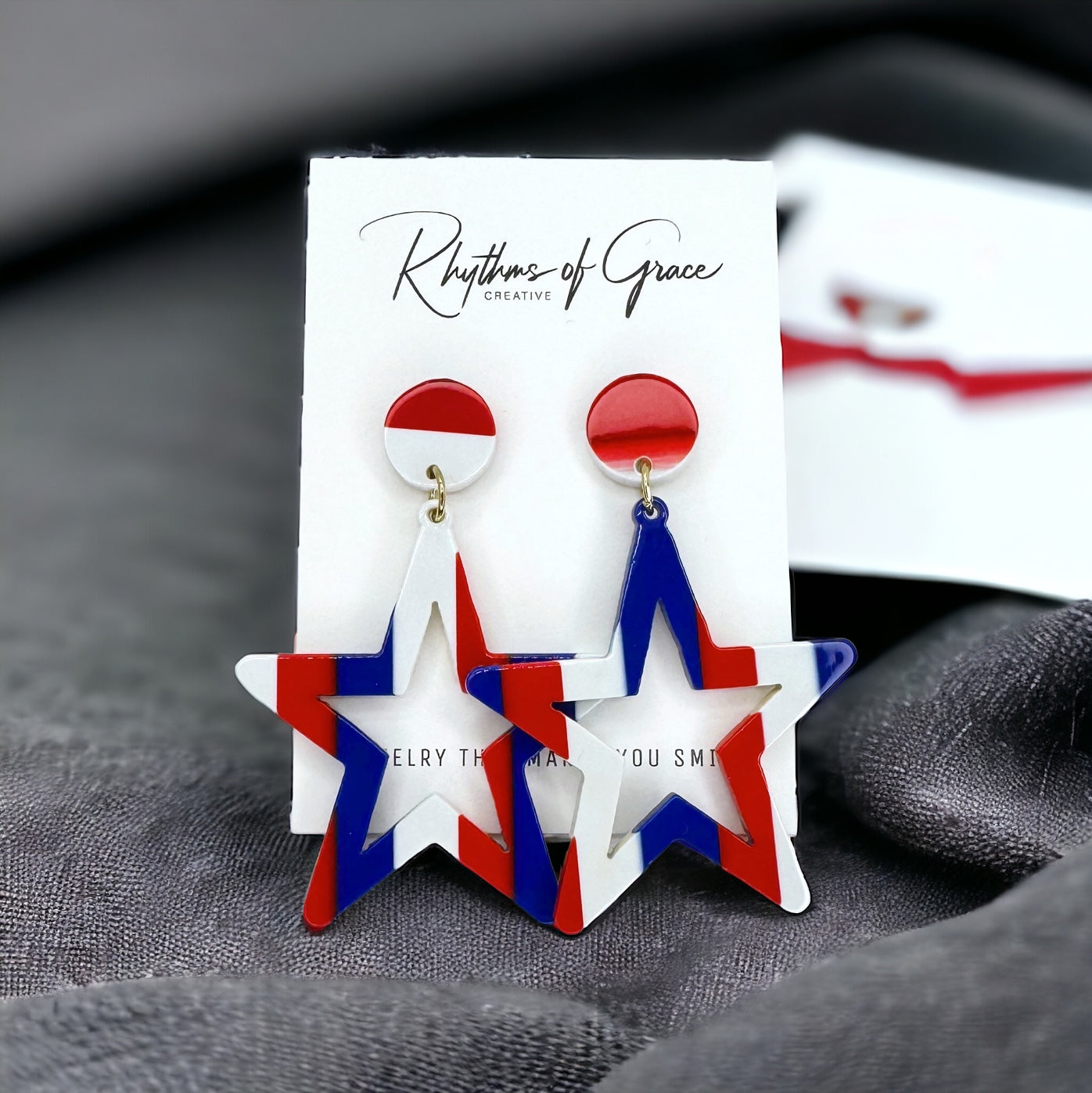Patriotic Star Dangle Earrings - Fourth of July Stars and Stripes