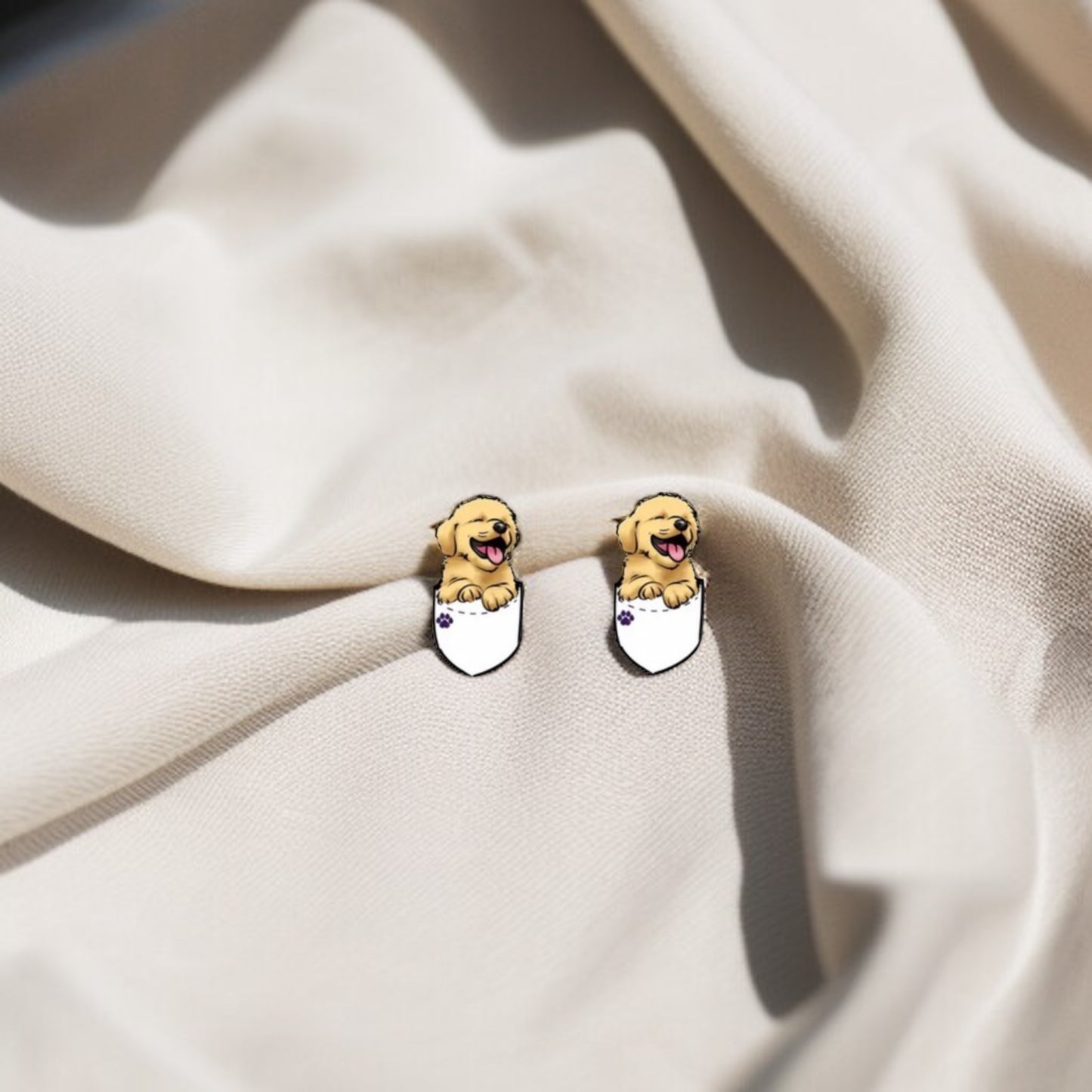 Adorable Golden Retriever Puppy Stud Earrings