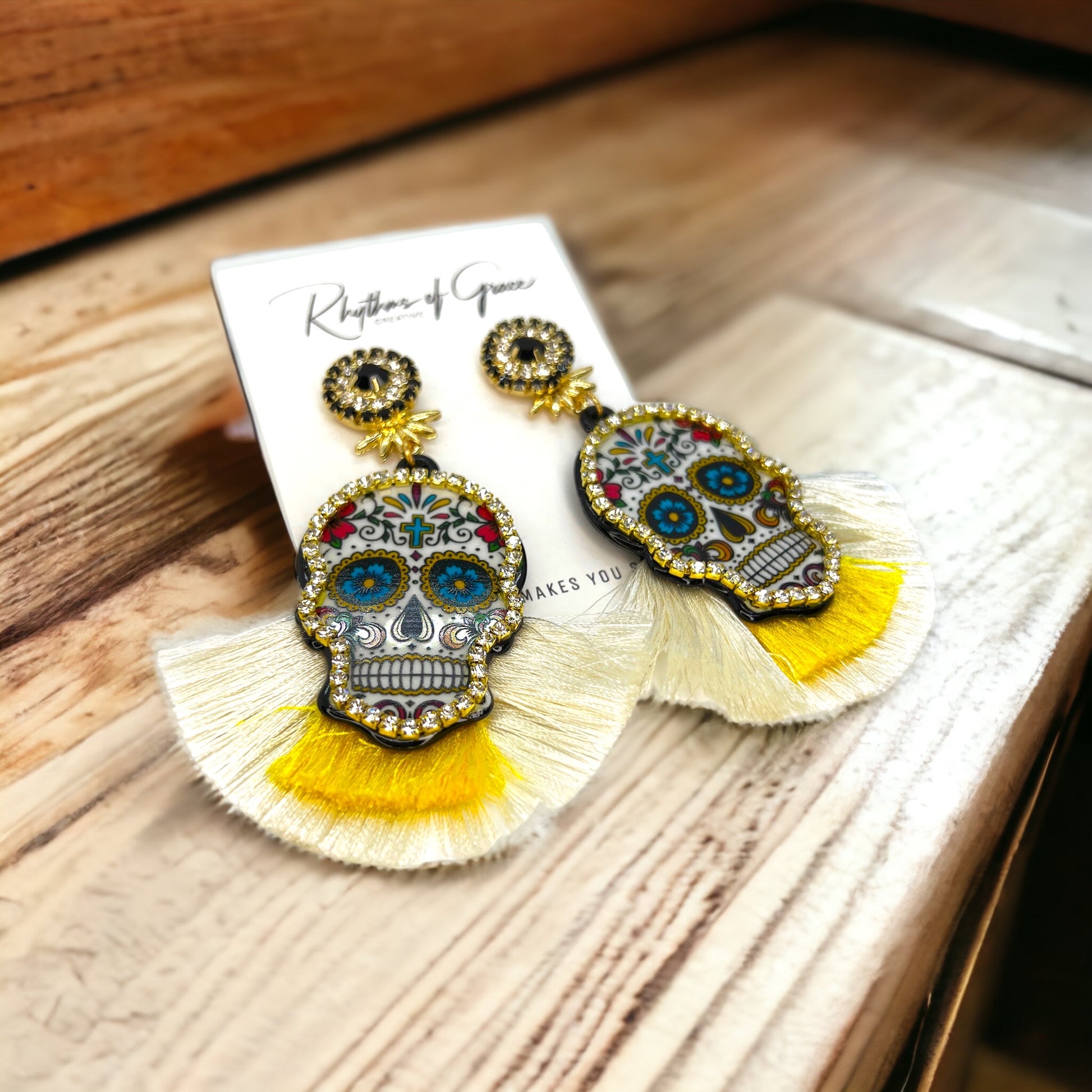 Skull Earrings - Halloween Earrings, Sugar Skull Earrings, Halloween Accessories, Halloween Earrings, Undertaker Earrings, Halloween Accessories - Rhythms of Grace Creative