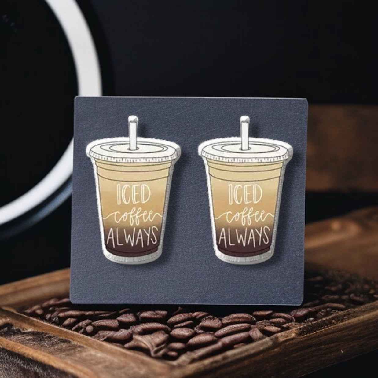 Iced Coffee Studs – Brew-tiful Style for Your Ears! ☕