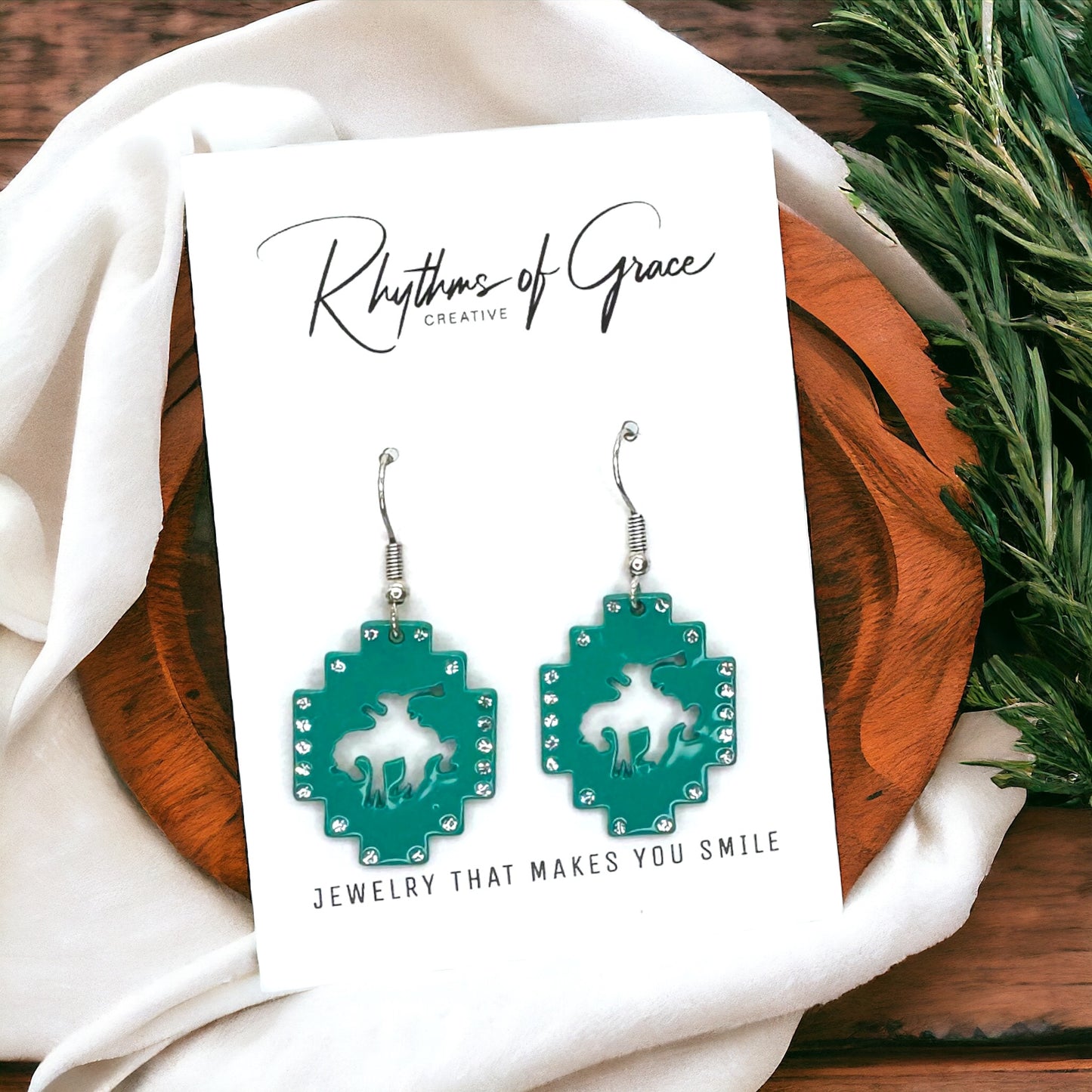 Rustic Western Dangle Earrings - Turquoise Stainless Steel & Acrylic Jewelry