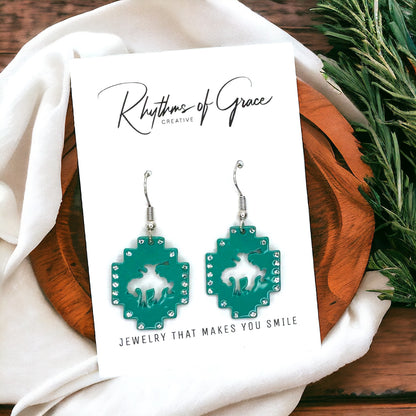 Rustic Western Dangle Earrings - Turquoise Stainless Steel & Acrylic Jewelry