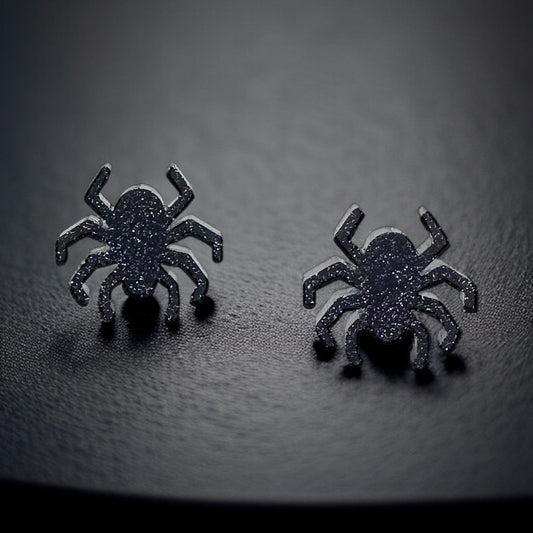 Bewitching Black Glitter Spider Studs! New Halloween Favorite!🕷️