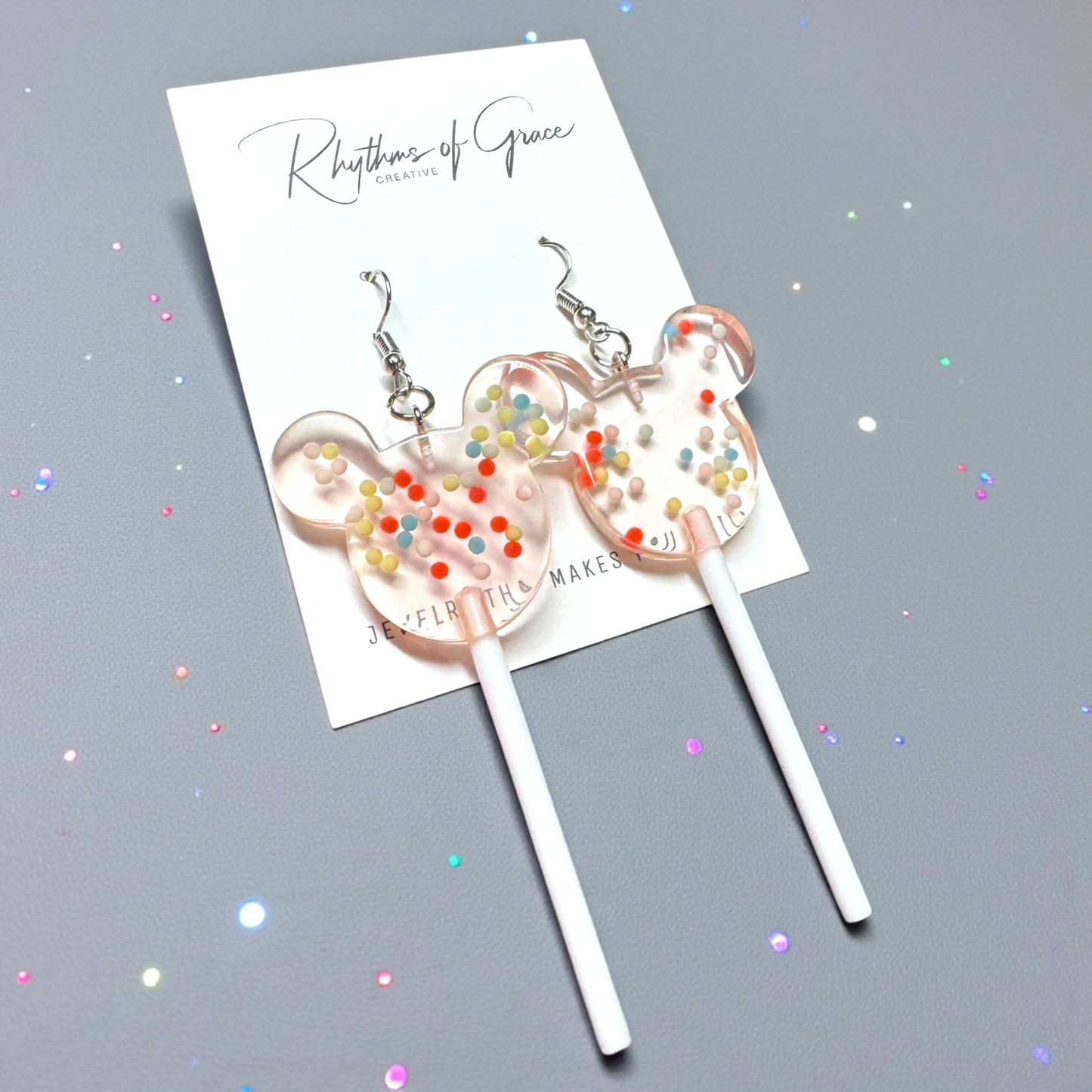 Whimsy & Sweetness – Mouse Ears Lollipop Earrings in Pink or Blue!