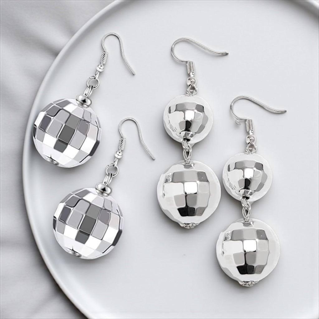 Drop It Like It’s Disco – Silver Ball Party Earrings - Rhythms of Grace Creative