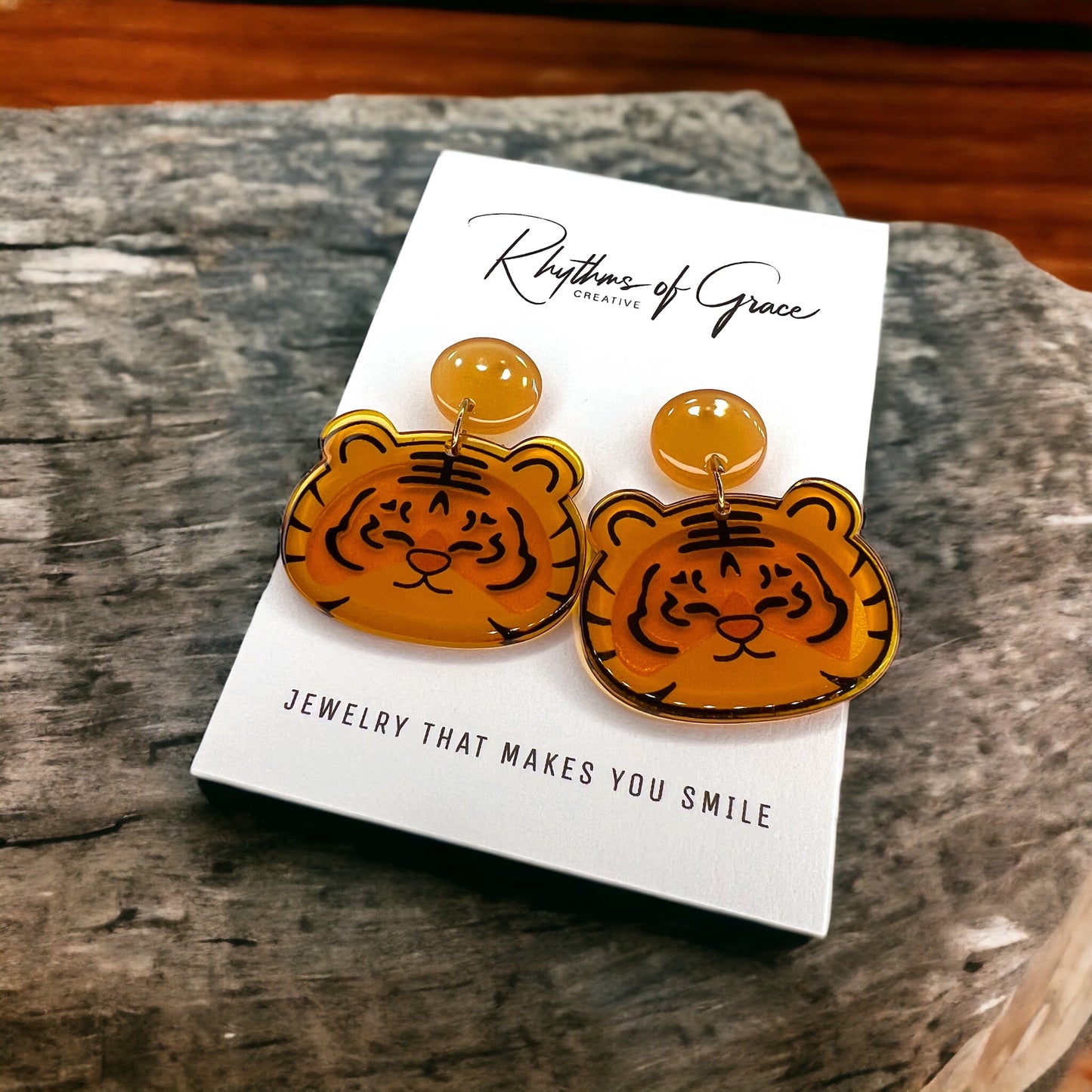 Unleash Your Inner Wildcat with Our Cartoon Tiger Earrings! 🐯🏈 - Rhythms of Grace Creative