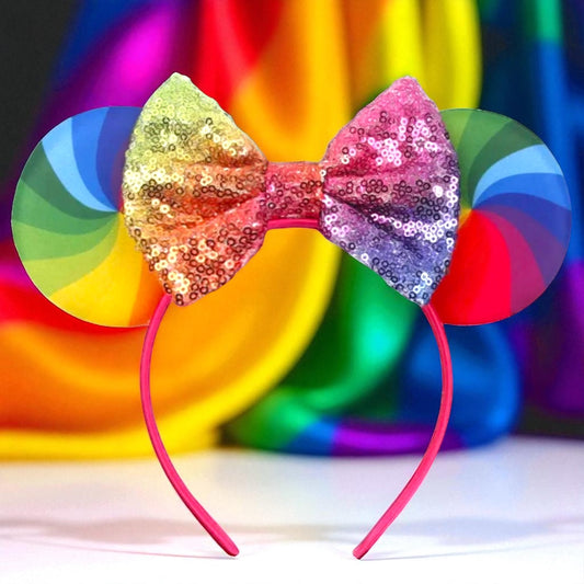 Vibrant Rainbow Mouse Ears with 5" Sequin Bow - NEW! Pride Parade