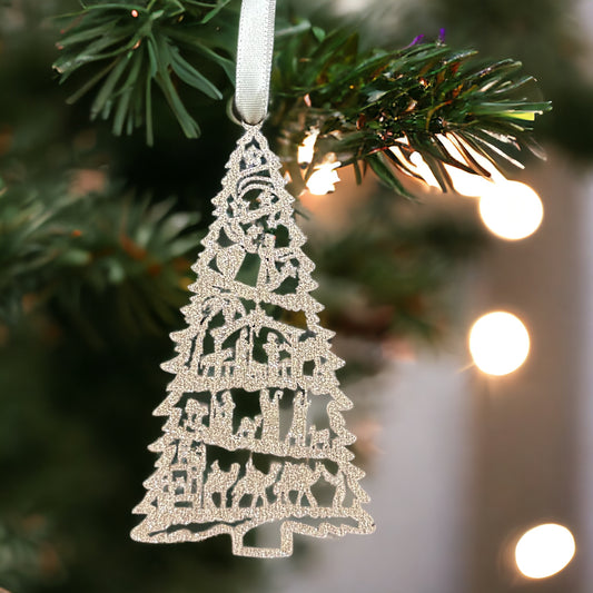 Illuminate Christmas Spirit: Handmade Laser Cut Jesus Story Tree Ornament! Sparkly Glitter Gold Holiday Gift