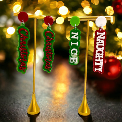 Christmas Earrings - Naughty or Nice, Red and Green Earrings - Rhythms of Grace Creative