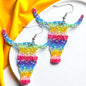 Longhorn Dangle Earrings - Sparkle with Rainbow Glitter!