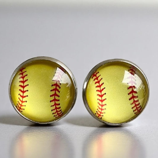 Hit a Style Home Run with Softball Cabochon Stud Earrings! 🥎