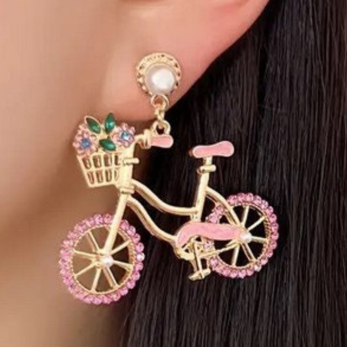 Two-Wheeled Sparkle – Bicycle Earrings with Floral Flair