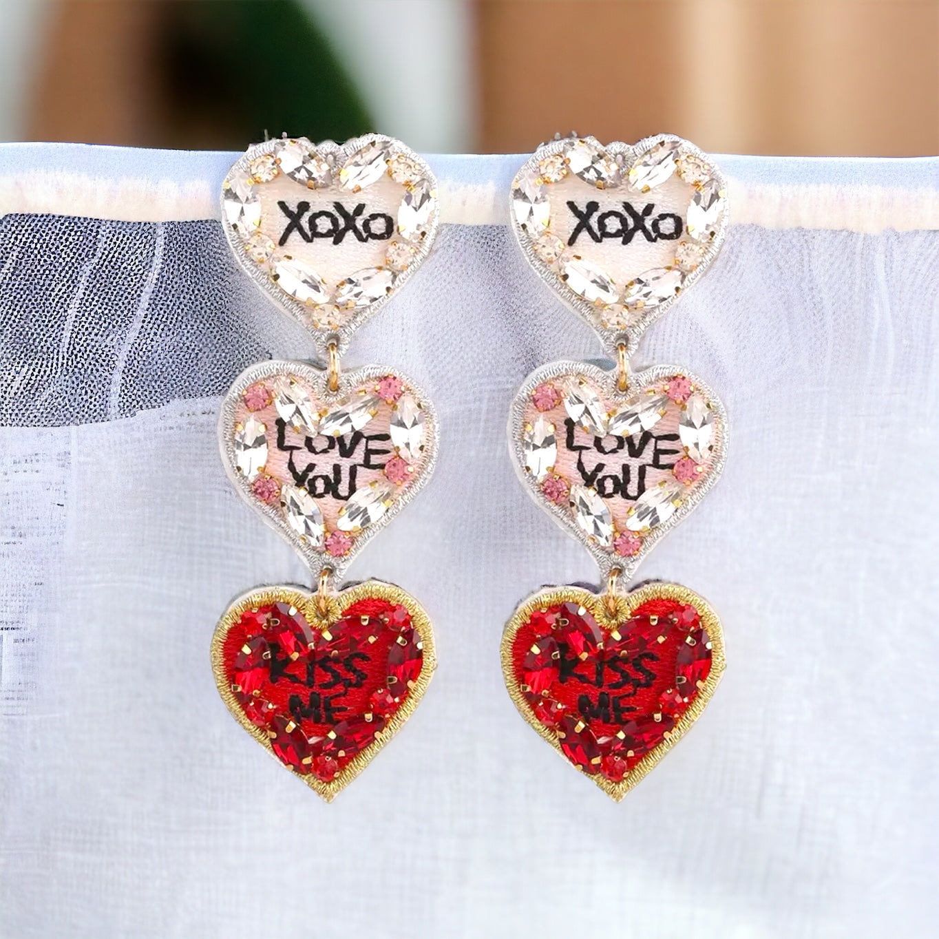 Love You, Mean It – Triple Heart Dangle Earrings
