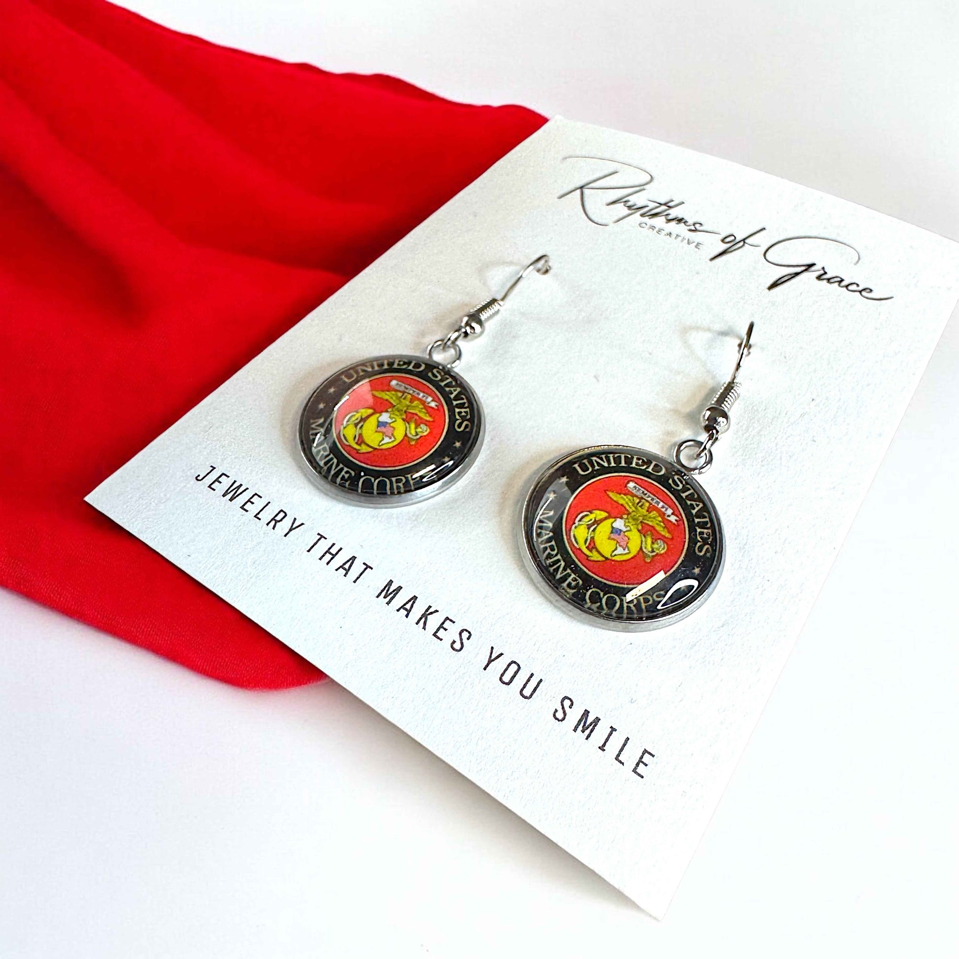 Military Mom Marvels: Marines Cabochon Dangle Earrings!