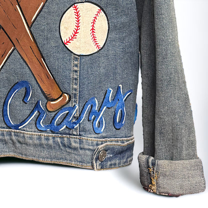 Pitches Be Crazy! Unique Hand-Painted Baseball Jean Jacket ⚾️