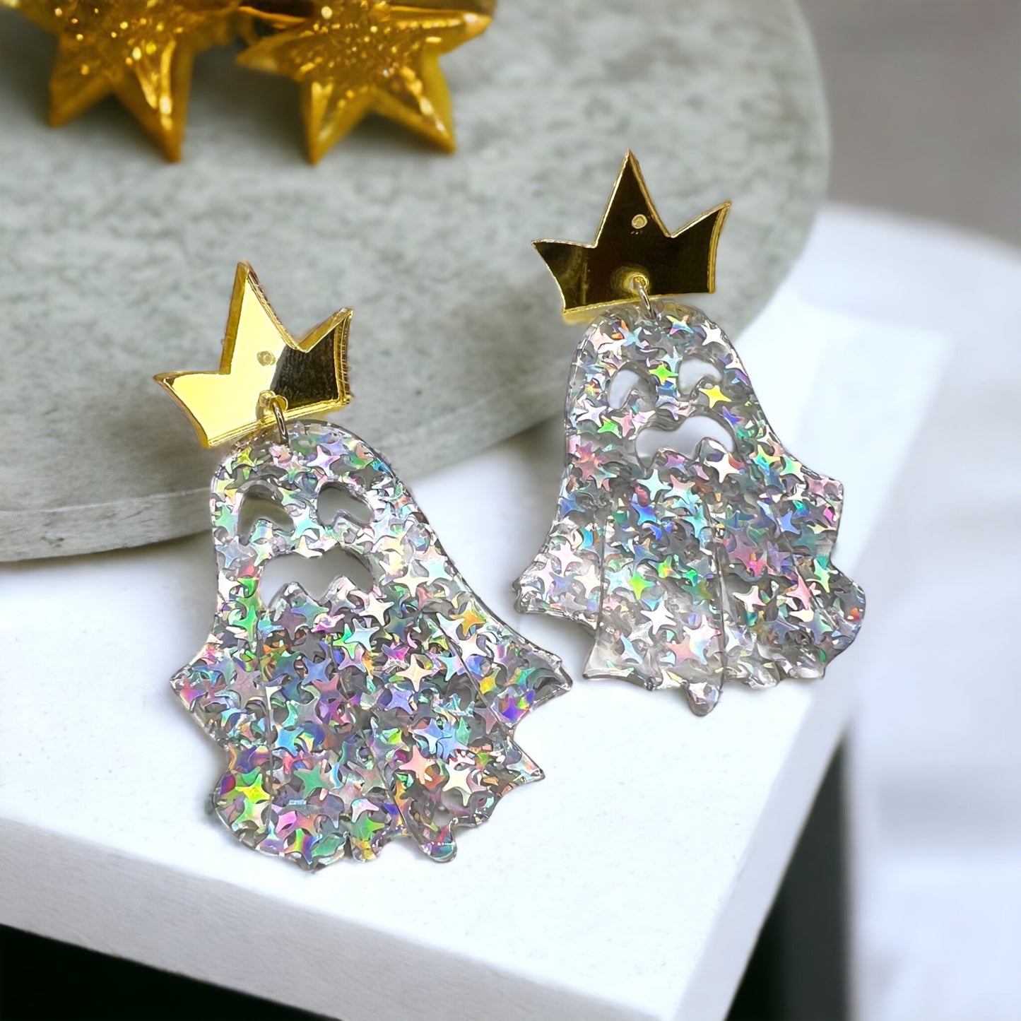 Glitter Ghost Earrings - Halloween Earrings, Cute Ghost, Not So Scary, Halloween Earrings, Halloween Costume, Halloween Queen - Rhythms of Grace Creative