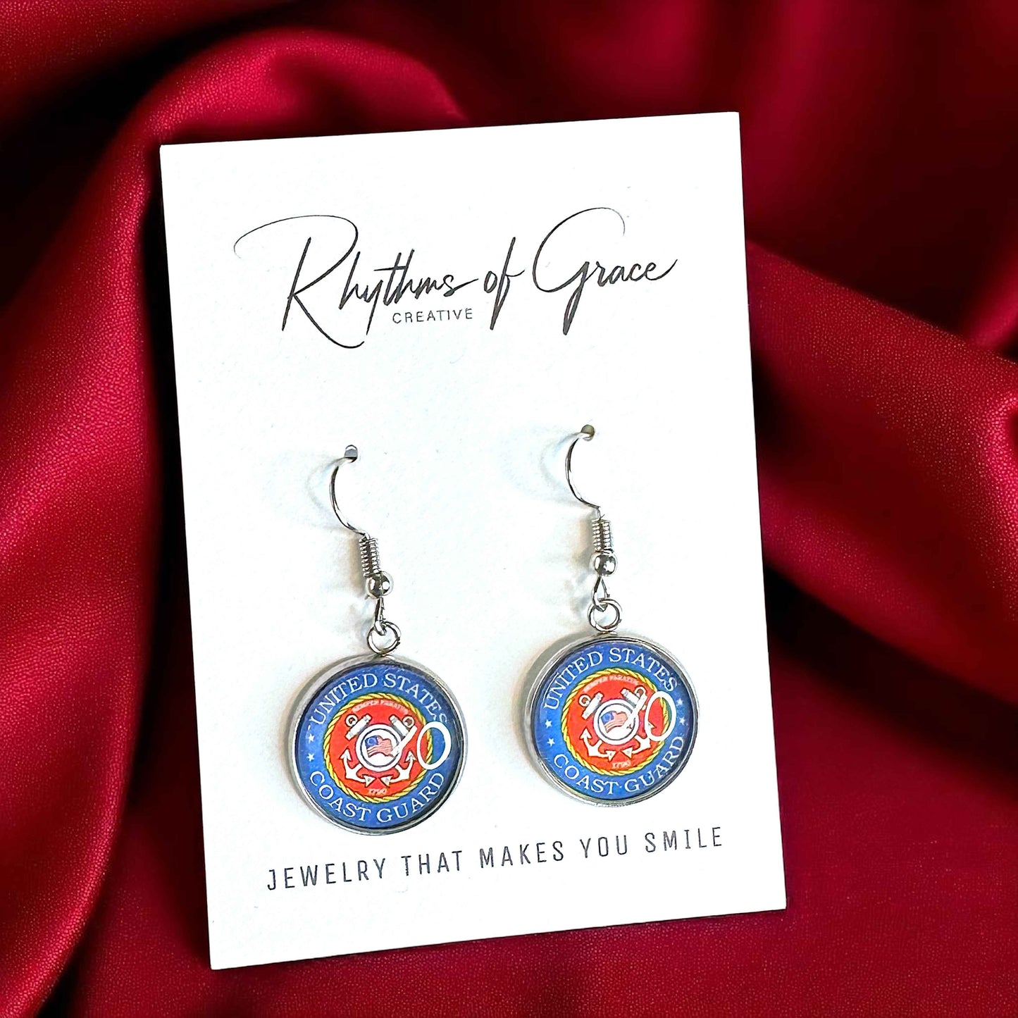 Military Mom Marvels: National Guard/Coast Guard Cabochon Dangle Earrings!
