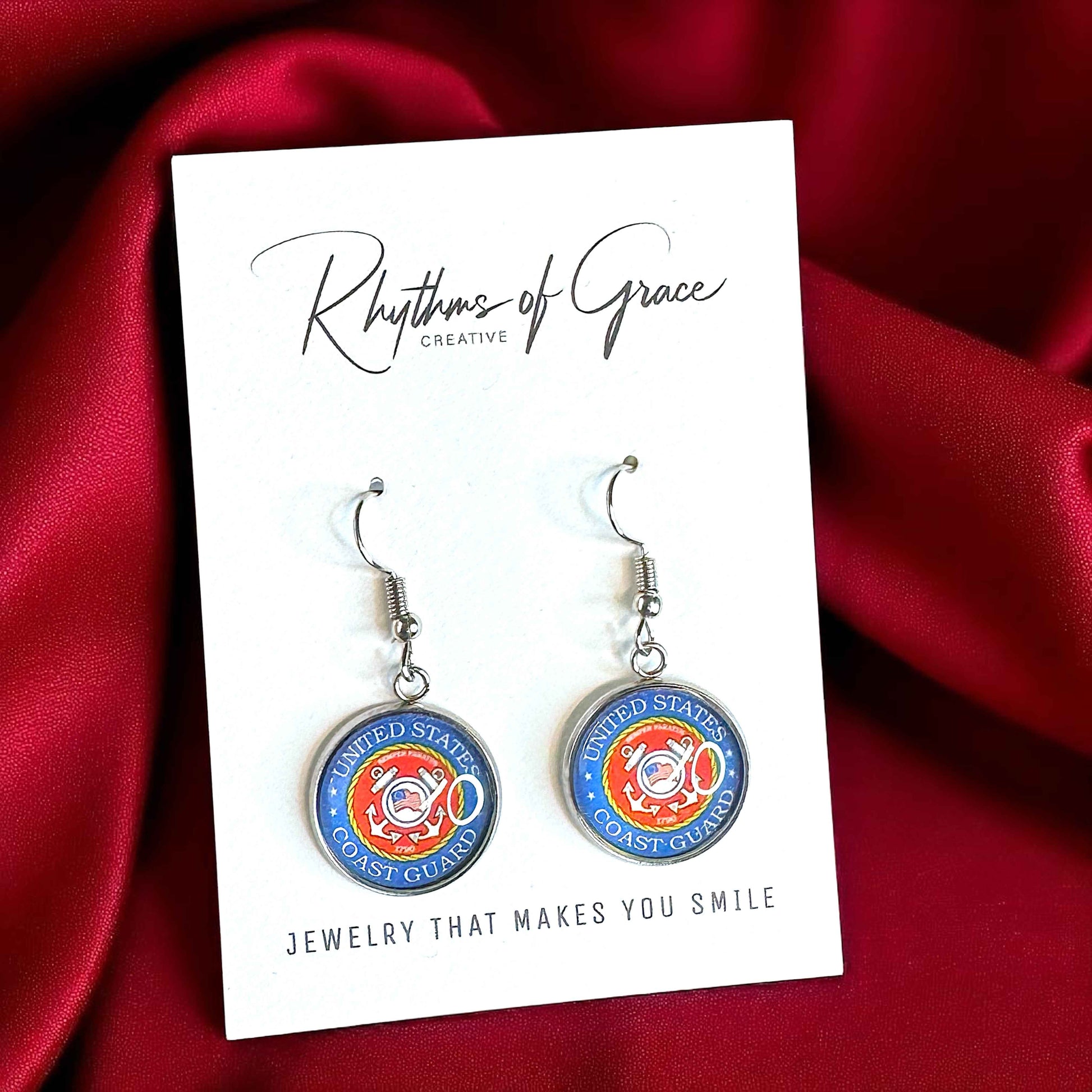 Military Mom Marvels: National Guard/Coast Guard Cabochon Dangle Earrings!