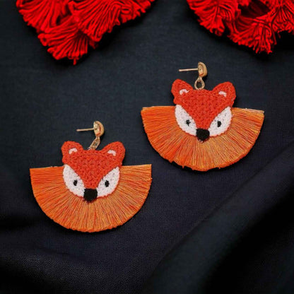 Charming Fox Dangle Earrings – Adorable Crocheted Animal Jewelry