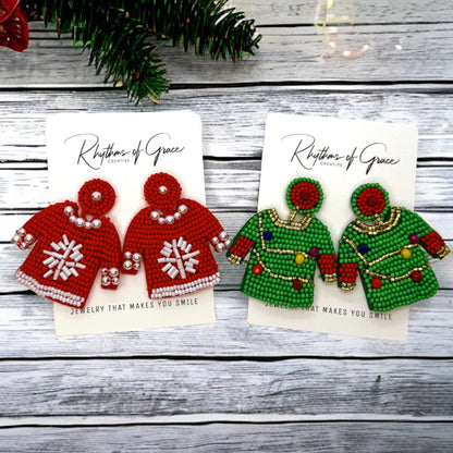"Merry Christmas, Ya Filthy Animal!" - Beaded Christmas Sweater Earrings