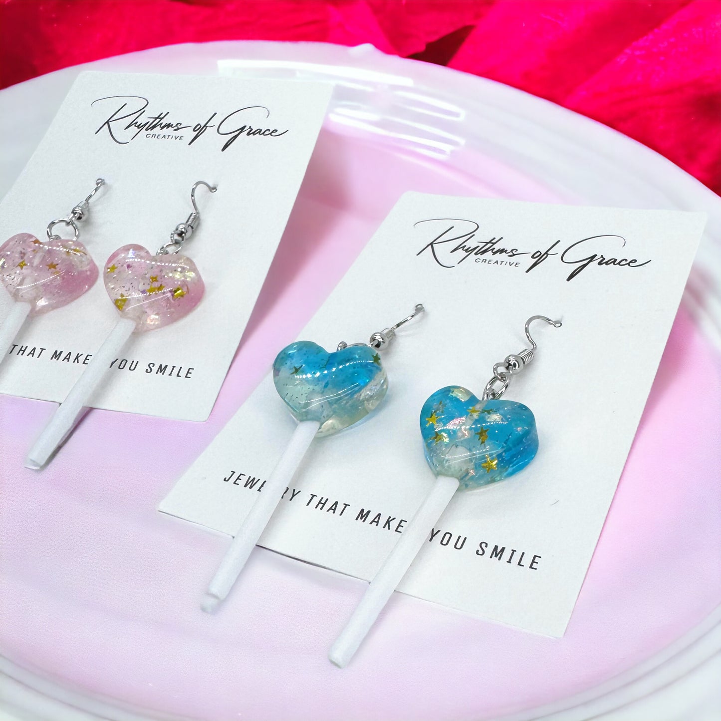 Sweetheart Swirl – Heart Lollipop Earrings in Candy Colors 🍭