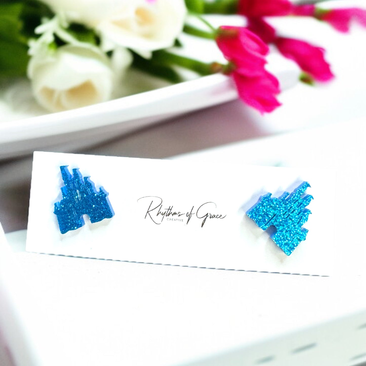 Sparkle Like a Princess: Glitter Cinderella Castle Earrings for Your Royal Ears!