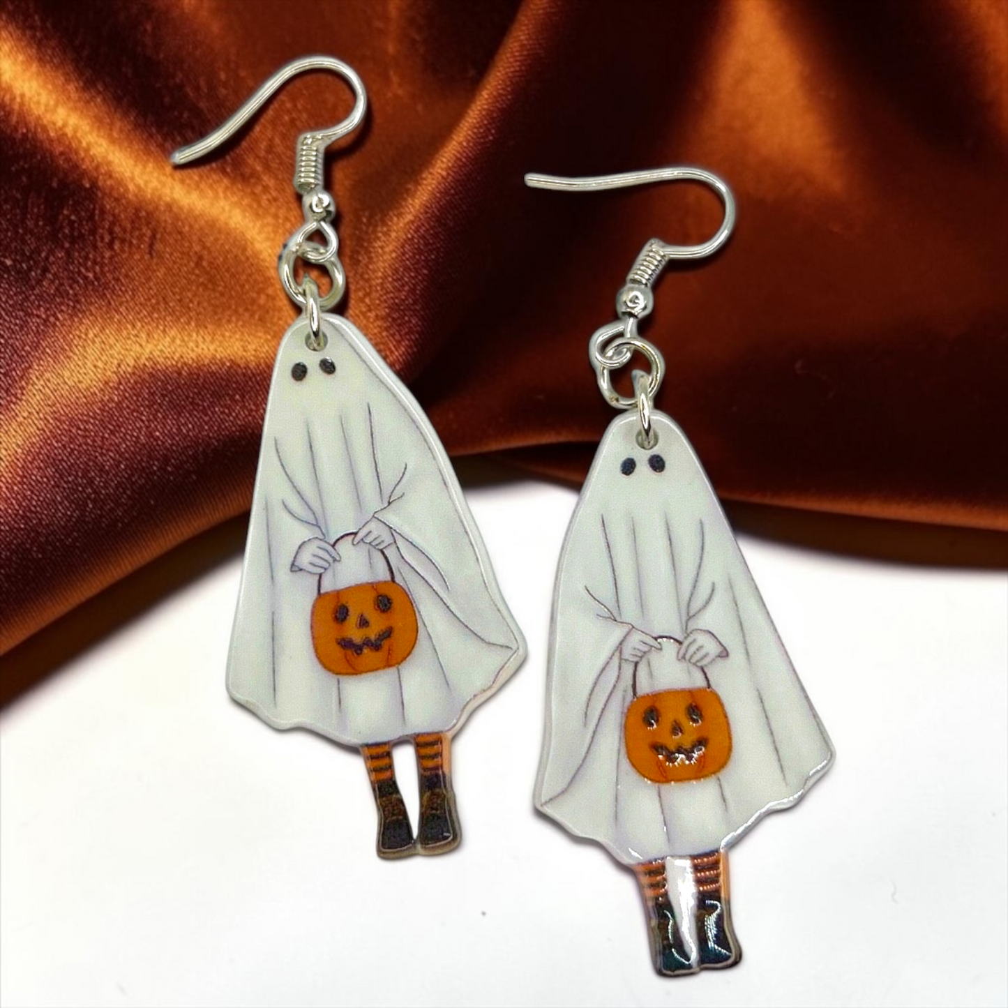 Ghost Earrings - Halloween Earrings, Lollipop Earrings, Ghost Costume, Halloween Accessories, Retro Custom, Costume Jewelry, Handmade Earrings