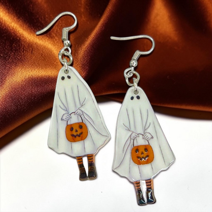 Ghost Earrings - Halloween Earrings, Lollipop Earrings, Ghost Costume, Halloween Accessories, Retro Custom, Costume Jewelry, Handmade Earrings