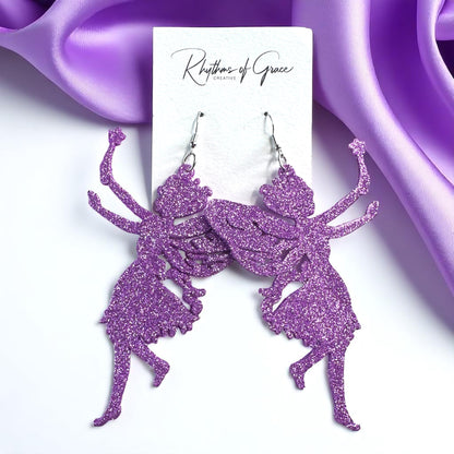 Sparkle into Magic: Glitter Purple Fairy Dangle Earrings ✨