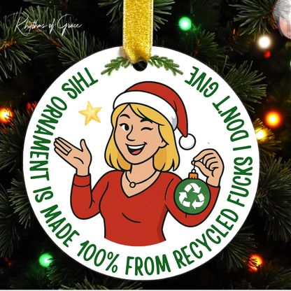 Funny “Recycled Fucks I Don’t Give” Ornament | Adult Humor Xmas Gift