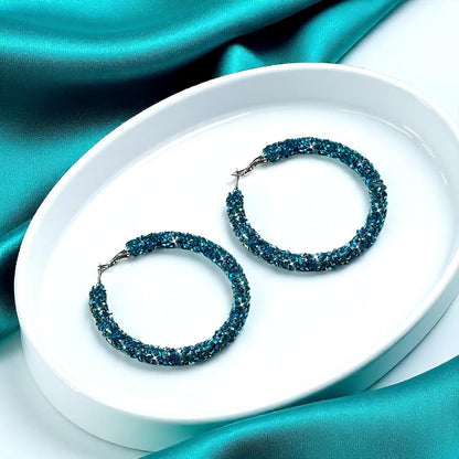 Shimmering Elegance: Blue and Green Glitter Hoops