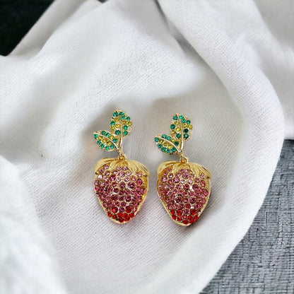 Sparkle & Shine: Rhinestone Strawberry Dangle Earrings! 🍓