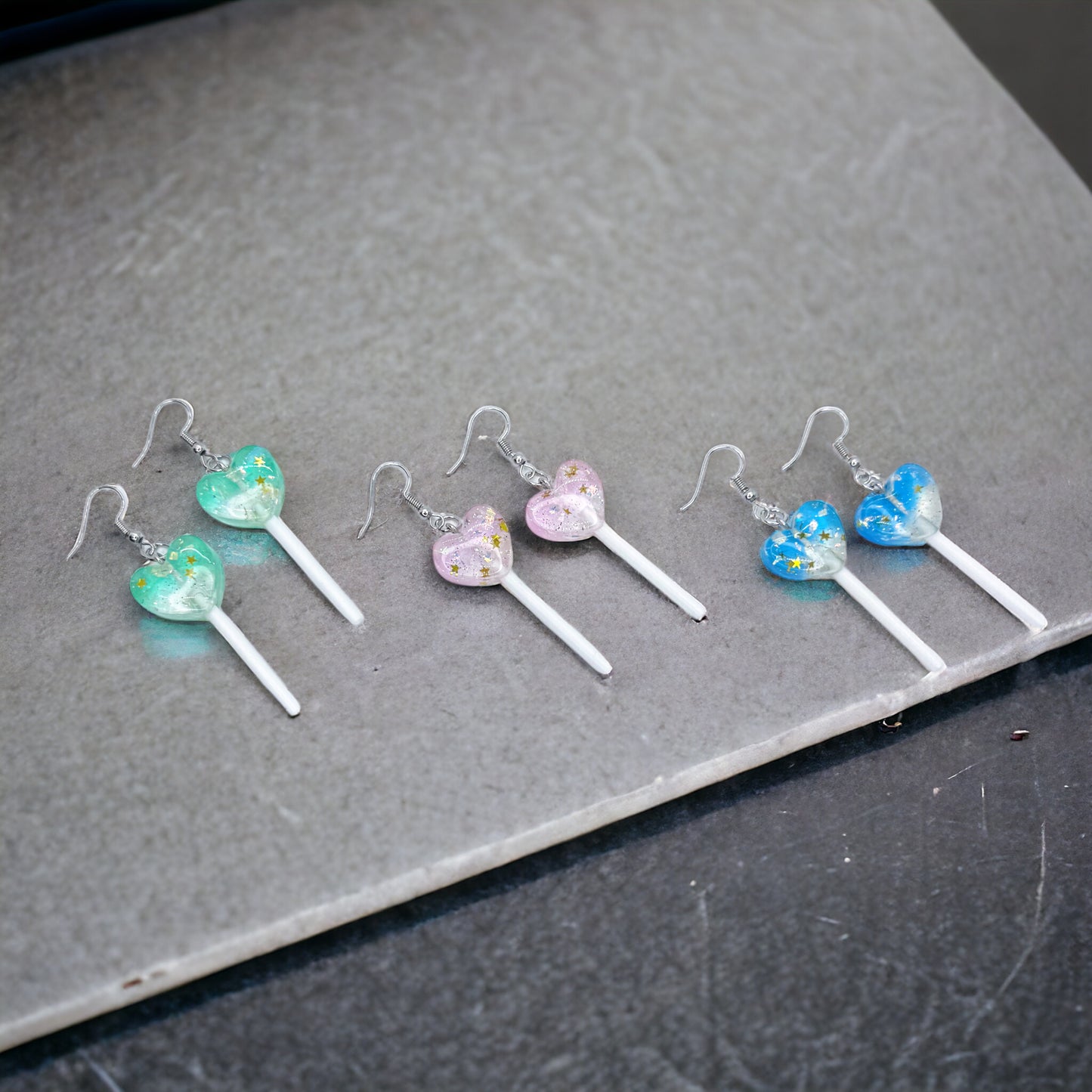 Sweetheart Swirl – Heart Lollipop Earrings in Candy Colors 🍭