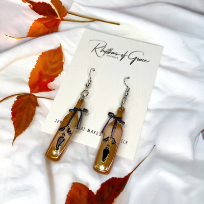 Halloween Bottle Earrings - Halloween Earrings, Wine Earrings, Halloween Accessories, Halloween Earrings, Wine Bottle Earrings, Wine Accessories - Rhythms of Grace Creative