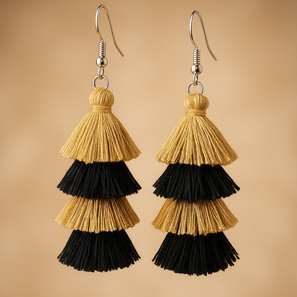 Step Up Your Style: Chic Black & Gold Tassel Earrings for Every Occasion!