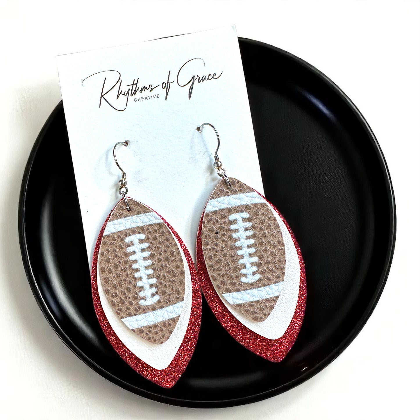 Game Day Glam: Red and White Football Earrings for the Ultimate Fan!