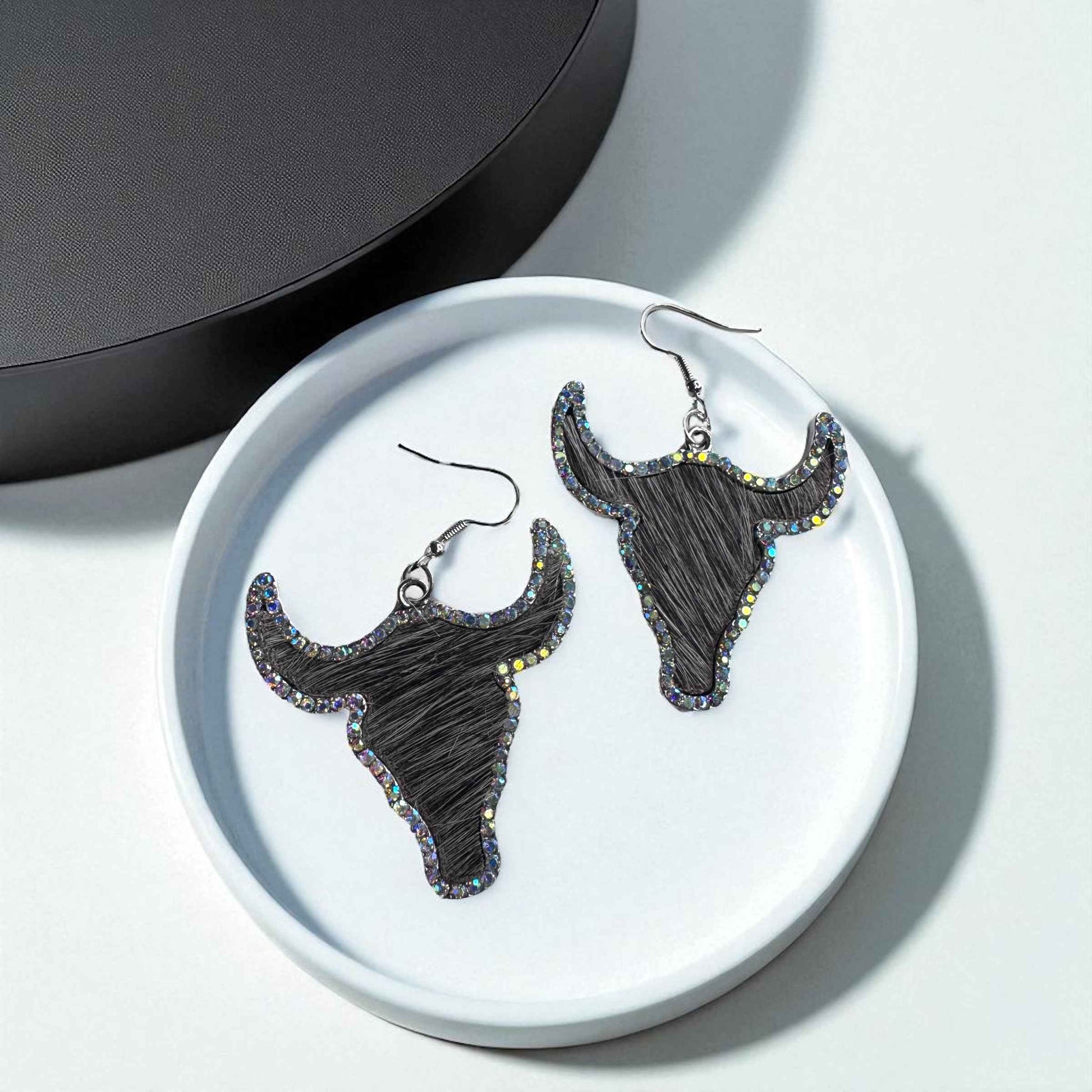 Giddy Up Glam: Rhinestone Longhorn Dangle Earrings
