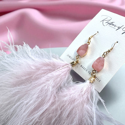 "Feathered Dreams" Druzy Dangle Earrings – Embrace Your Boho Sparkle!