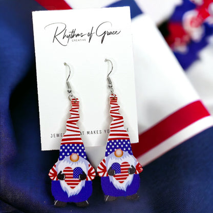 Patriotic American Gnome Dangle Earrings – Celebrate in Style!